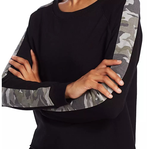 Monrow Black Camo Stripe Cotton Sweatshirt - Picture 4 of 11